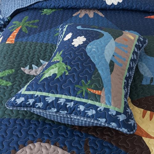Soul & Lane Dino Delight Twin Quilt Set with Sham, Kids Dinosaur Bedding, Reversible, 68x88