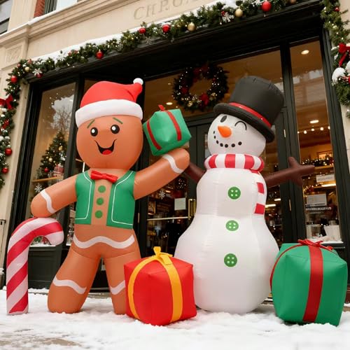 Dofulay 6FT Christmas Inflatable Decoration - Gingerbread Snowman with LED Lights, Outdoor Indoor Holiday Yard Decor