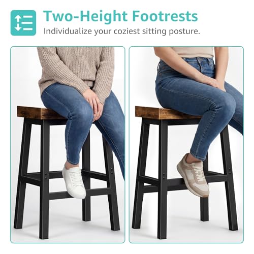 WINAZ Rustic Set of 2 24 Inch Counter Height Bar Stools - Brown & Black