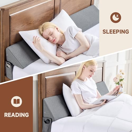 Dark Grey King Size Bed Wedge Pillow 76x6x10 for Headboard Gap Filling, Mattress Support