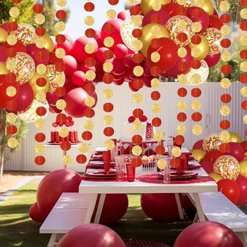 Graduation Decorations Red Gold 2025/Red Gold Party Decorations/Valentines Day Decorations Red Decor USC/Birthday Paper Garlands for Christmas