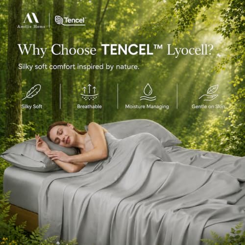 Queen Tencel Lyocell Sheet Set Silver Gray - Silky Soft, Breathable & Deep Pocket