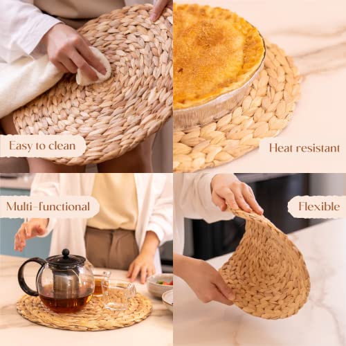 6 Pack, Round Woven Placemats, Natural Water Hyacinth Wicker Place