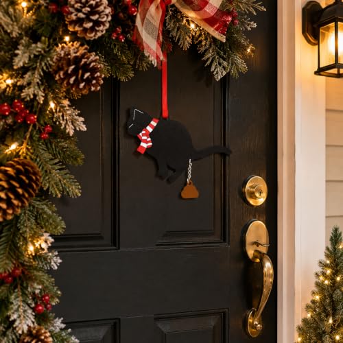 Black Cat Santa Hat Christmas Ornament – Wooden Holiday Hanging Decoration
