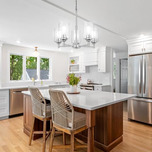 Sucolite 19.8-inch Brushed Nickel 5-Light Chandelier for Dining Room - Modern Farmhouse Pendant Lighting
