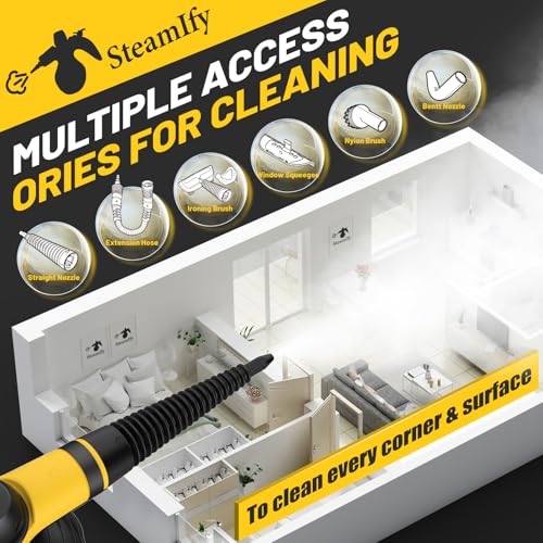 Pressurized Handheld Steam Cleaner with 10 Accessories for Home & Car Cleaning