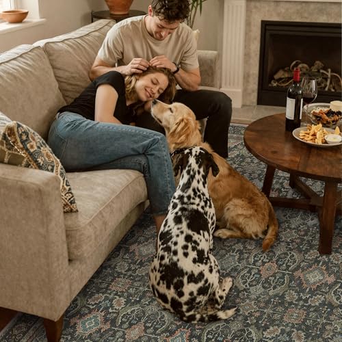 Black 8x10 Washable Area Rug for Living Room, Vintage Boho Non-Slip