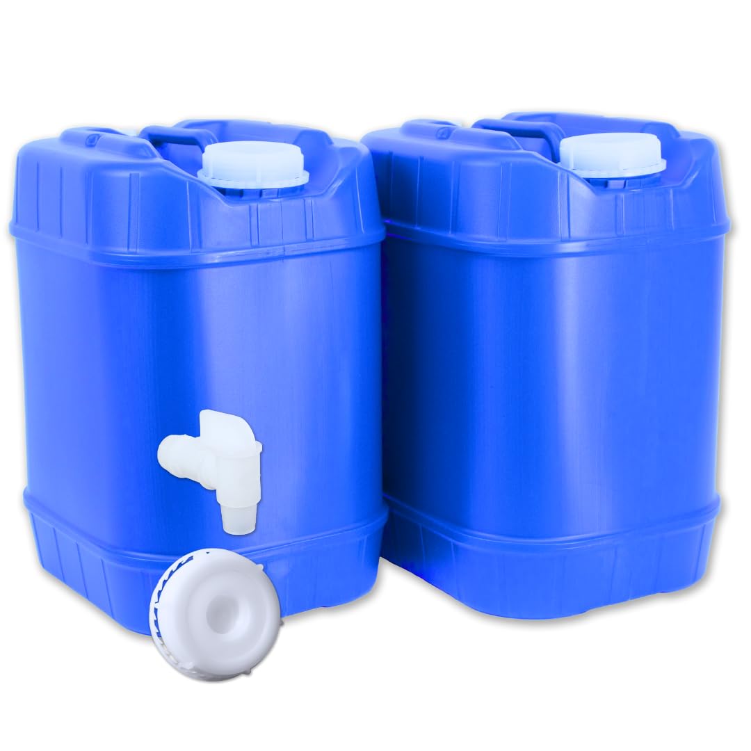 Aguaprep 5-Gallon Stackable Water Storage Containers, 5 Gallons Each w/Lids + Spigot, Easy Fill, Survial Supply Emergency Water Storage for Camping and Disaster Preparedness, RV, 10 Gallon (2 Tanks)
