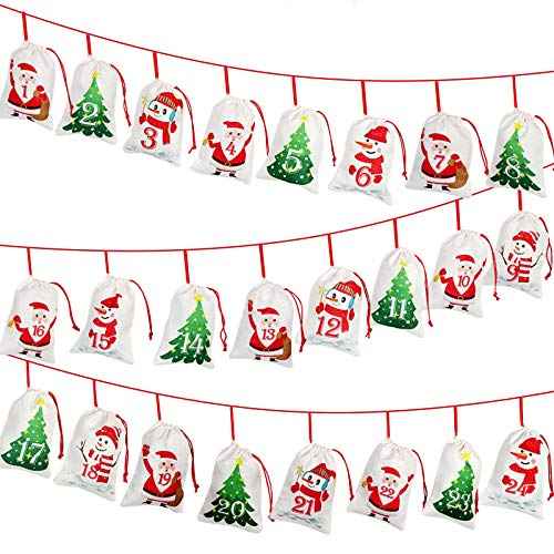 OurWarm Christmas Advent Calendar 2025, 24 Days Burlap Hanging Advent Calendars Candy Gift Bags DIY Xmas Countdown Christmas Decorations for Kids Wall Home Office Holiday Decor