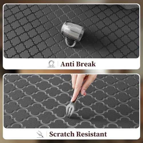 Arenarug 17.3x30 + 17.3x59 Inch Black Scalloped Kitchen Mat Set - Waterproof & Anti-Fatigue