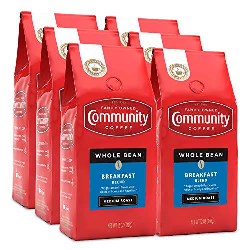 Community Coffee Breakfast Blend Whole Bean Coffee 12oz Pack of 6 - Medium Roast, 72oz Total
