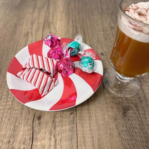UP Classic Peppermint Candy Melamine Dessert Plates - Set of 4, 6.75 Inch Christmas Tableware