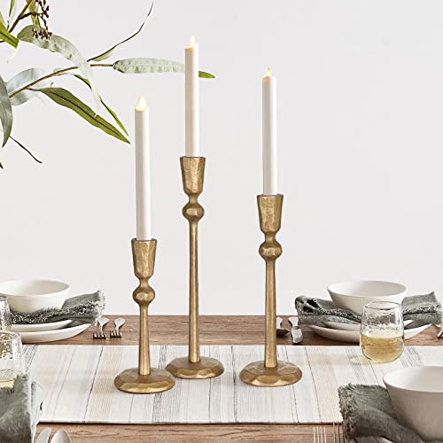 Antique Brass Iron Taper Candle Holder Set of 3 - Decorative Wrought Iron Candlesticks
