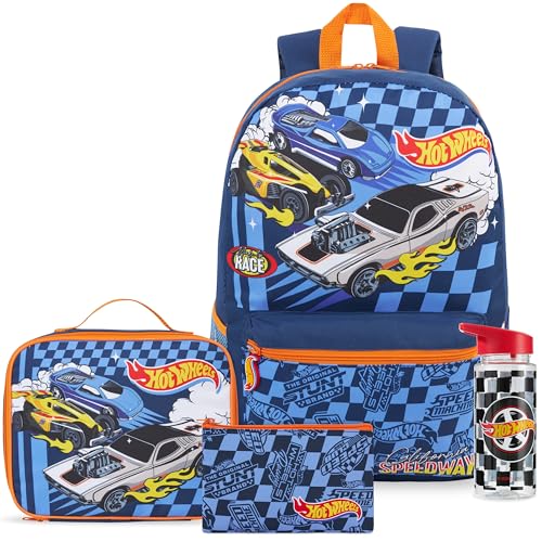 Hot Wheels Boys Backpack Set with Lunch Bag & Water Bottle - Multi