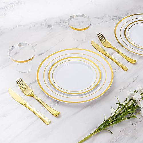 Goodluck 600 Pieces Gold Disposable Plastic Plates for 100 Guests