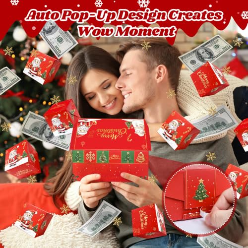 Red Christmas Surprise Explosion Gift Box with Auto Pop-Up Cash & Confetti