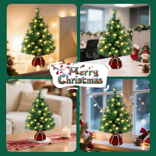 22 Inch Pre-Lit Artificial Christmas Tree with Warm White LEDs, Lush Branches & Red Velvet Base