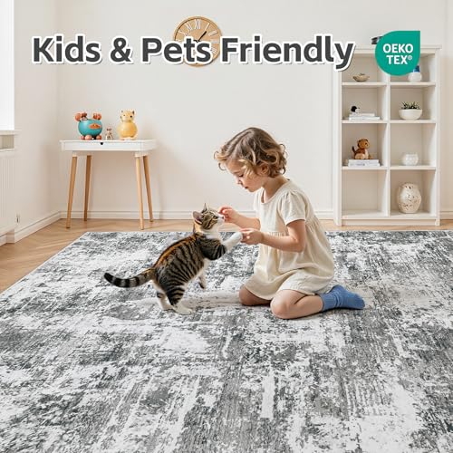 Yidanamy 8x10 Grey Washable Area Rug for Living Room & Bedroom - Abstract Carpet
