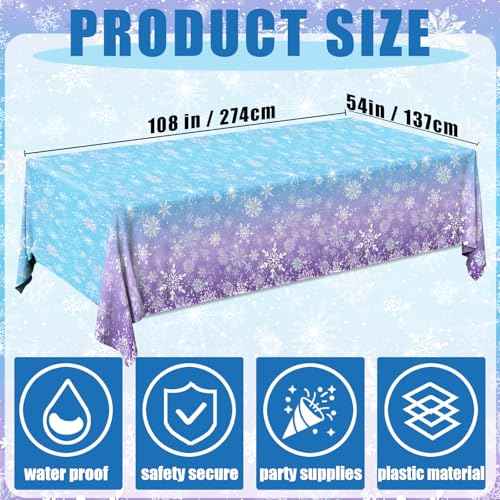 GREHUMOR Winter Snowflake Plastic Tablecloth Decorations 3 Pack Blue and Purple Snowflake Winter Wonderland Disposable Table Cover for Christmas Birthday Party Decorations, 54x108 Inch