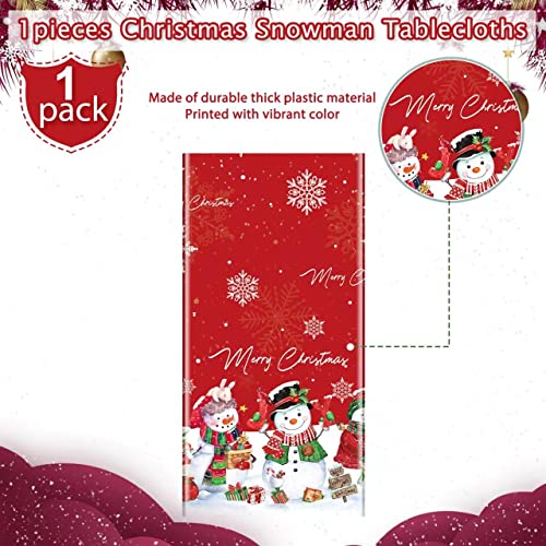 FunnyPars Red Christmas Snowman Tablecloth 54x108 Inch Waterproof Holiday Party Decor