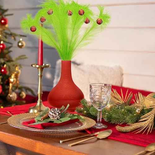 18.11inch Christmas Tree Topper Decorations - 10PCS Christmas Tree Picks, Green Curly Branches with Red Balls for Xmas Tree Topper Ornaments Home Indoor Wreath Craft Decorations