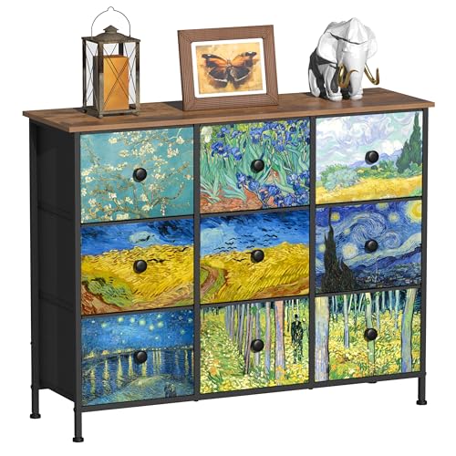 EXOTICA Van Gogh 9-Drawer Dresser TV Stand 39.1 x 11.8 x 30.5 Inches Colorful Bedroom Storage