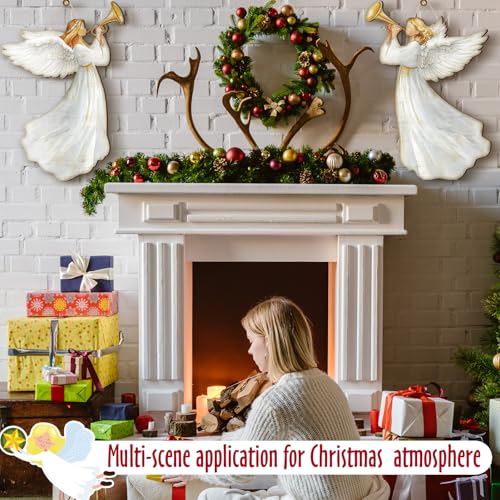 Retro Christmas Hanging Angel Wooden Sign Set - Outdoor Holiday Decor