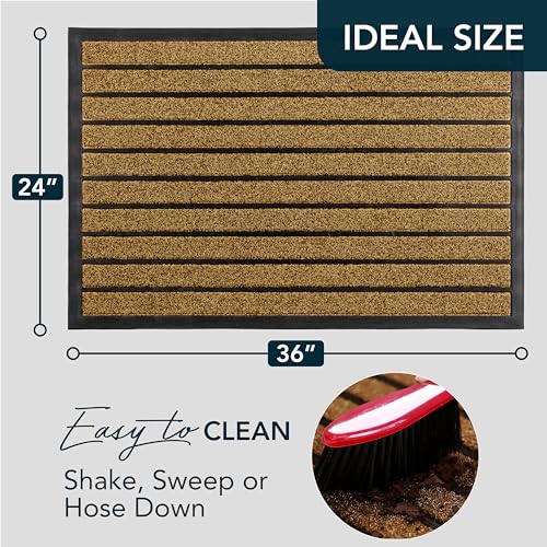 Extra Durable Outdoor Door Mat 36 x 24 Inches Bright Brown - Mud & Water Trap Rug