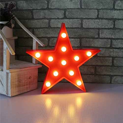 Marquee Light Star Shaped LED Plastic Sign-Lighted Marquee Star Sign Wall D?cor Battery Operated (Red)
