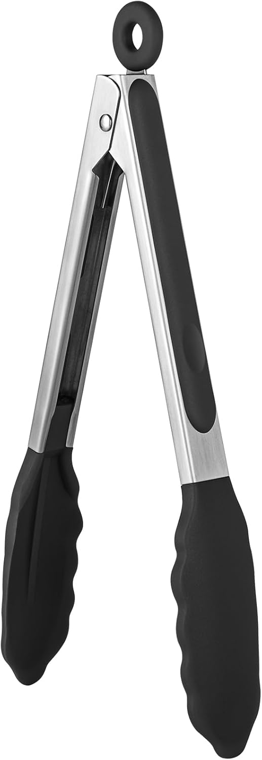U-Taste 9-Inch Silicone Cooking Tongs - 600ºF Heat Resistant with Non-Stick Tips & Smooth Locking (Black)