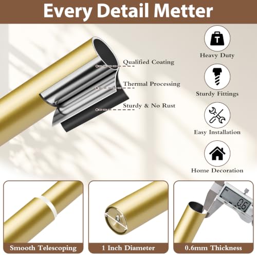TONIAL Gold Double Curtain Rods for Windows 72-150 Inch - Simple Finials