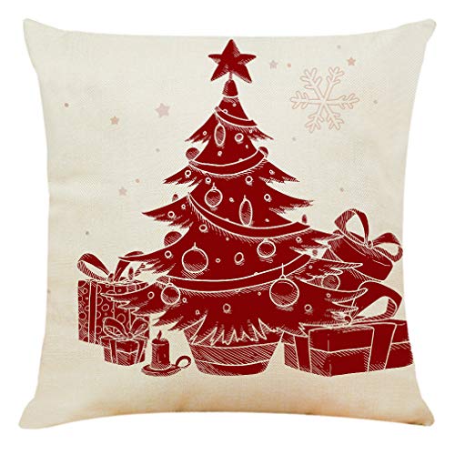 Ogrmar 4PCS 18"x18" Throw Pillow Covers Christmas Decorative Couch Pillow Cases Cotton Linen Square Cushion Cover for Sofa, Couch, Bed (Red and Beige)