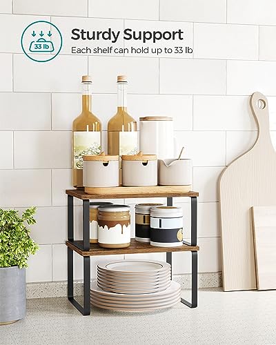 SONGMICS 4-Piece Kitchen Cabinet Organizer Set Black & Rustic Brown, 5.4" & 6.2" Height Variations