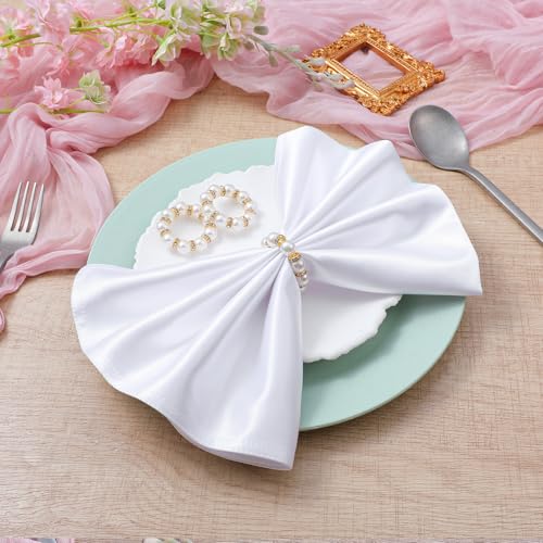 Abeillo 100PCS Gold Pearl Napkin Rings Imitation Beaded Wedding Dinner Party Decor