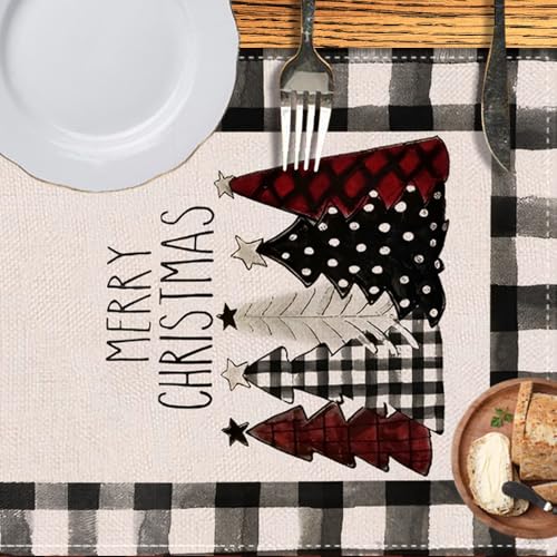 CHAIYA 13x72 Inch Christmas Table Runner Black & White Buffalo Check Holiday Decor