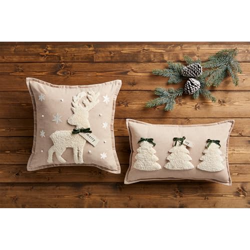 Mud Pie Tufted White 18x18 Square Pillow - Cotton Decorative Throw Pillow