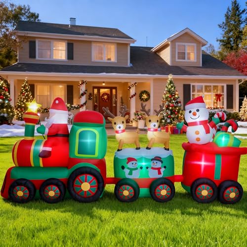 11 Ft Christmas Inflatable Train with Santa Reindeer Snowman Outdoor Decor LED Yard Display