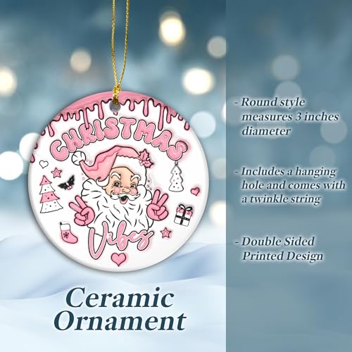SunSky Sending Christmas Vibes 3D Ceramic Ornament – 3" Round Santa, Funny Holiday Gift (Christmas Vibe)