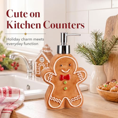 Potchen Christmas Gingerbread Man Ceramic Soap Dispenser - Holiday Bathroom Decor