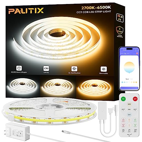 PAUTIX 32.8ft Tunable White COB LED Strip Light with APP Control, Music Mode, 2700K-6500K, Dimmable, UL Listed
