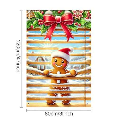 Christmas Window Cover 31x47 Inch Gingerbread Boy Window Decoration Holiday Backdrop Indoor Banner Kids Room Xmas Display Poster