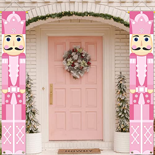 Pink Nutcracker Porch Banner Welcome Hanging Sign Christmas Indoor