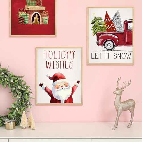 Justforjoyful 12Pcs Christmas Wall Art Prints Classic Merry Christmas Posters for Wall Decoration Xmas Holiday Wall Art Posters Red Winter Room Decor for Living Room Bedroom Office 8X10inch Unframed