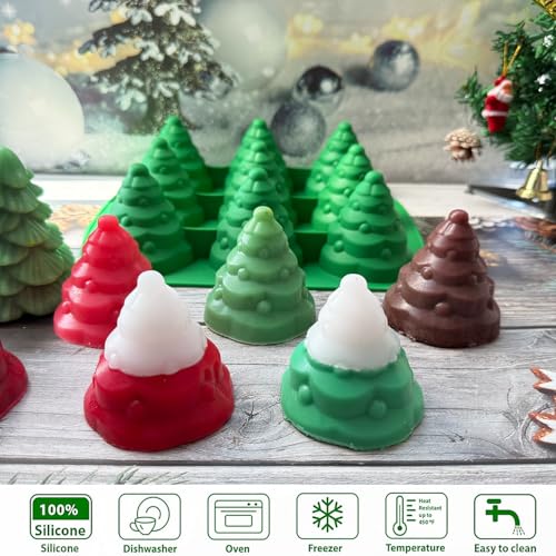 JJzxwish 3D Christmas Tree Silicone Mold Set Green - Large Tree Mold for Chocolate, Soap, Candles, Cakes, Mousse, Ice