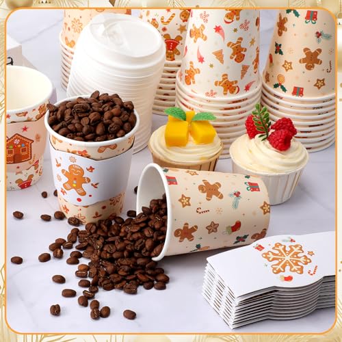Mimorou 8 oz Christmas Disposable Coffee Cups with Lids & Sleeves, 100 Pack