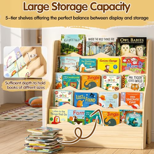 Chuiendi 5-Tier Kids Wooden Bookcase - 31.5" Montessori Front-Facing Organizer