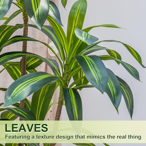 VIVATREES 5ft Artificial Dracaena Tree with White Planter - Indoor & Outdoor Faux Tree