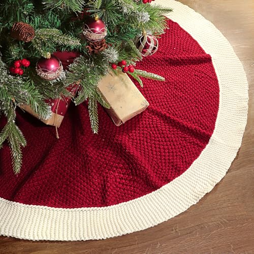 LimBridge Knit Christmas Tree Skirt - 48 Inch Rustic Holiday Decor