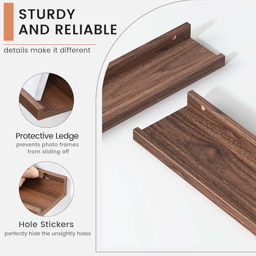 FLYJOE 56-Inch Floating Picture Ledge Shelves Set of 4 Walnut Wall Display Shelves for Photos & Books