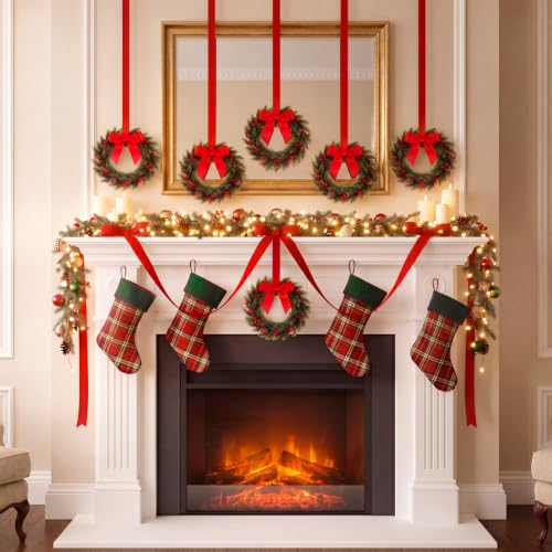 Rivvlive 6 Pcs 10'' Mini Christmas Chair Wreath with Red Satin Bow - Norfolk & Cedar Variants